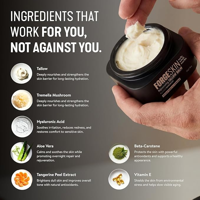 Forge Skin® Wrinkle Defense Beef Tallow Balm for Men [TALLOW-BASED] Moisturizer for Face Hydration - Hydrating AntiAging Skin Cream Natural Facial Skincare Lotion with Essential Oils (1.7oz Each) 3pk