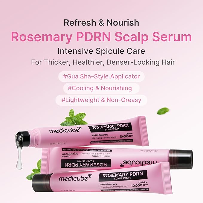 medicube Rosemary PDRN Korean Hair Care Set: Shampoo, Conditioner & Serum | Amino Acids For Thicker, Fuller, Denser-Looking Hair | Cooling & Soothing Scalp Care for Flake-Prone Scalp | 3 Step Routine