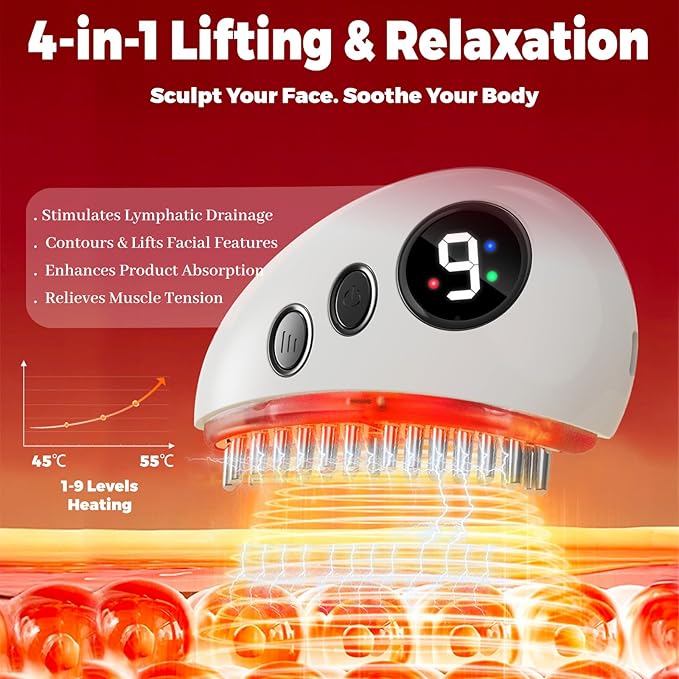 Electric Lymphatic Contour Face Brush with 9-Level Heating,Massage&Vibration,Scraping Massage Tool for Double Chin,Jawline,Puffiness and Facial Sculpting