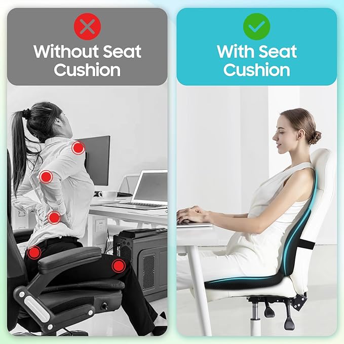Gugxiom Lumbar Support Pillow, Memory Foam Seat Cushion, Office Chair Cushion and Back Support for Office Chair, Back Support Pillows with Adjustable Strap for Gaming Chair, Car Seat