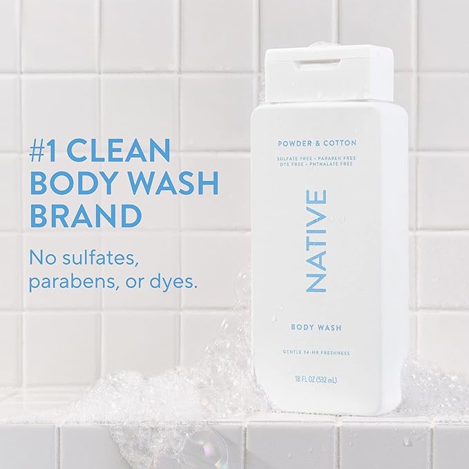 Native Body Wash Contains Naturally Derived Ingredients | For Women & Men, Sulfate, Paraben, & Dye Free Leaving Skin Soft and Hydrated |Powder & Cotton 18 oz