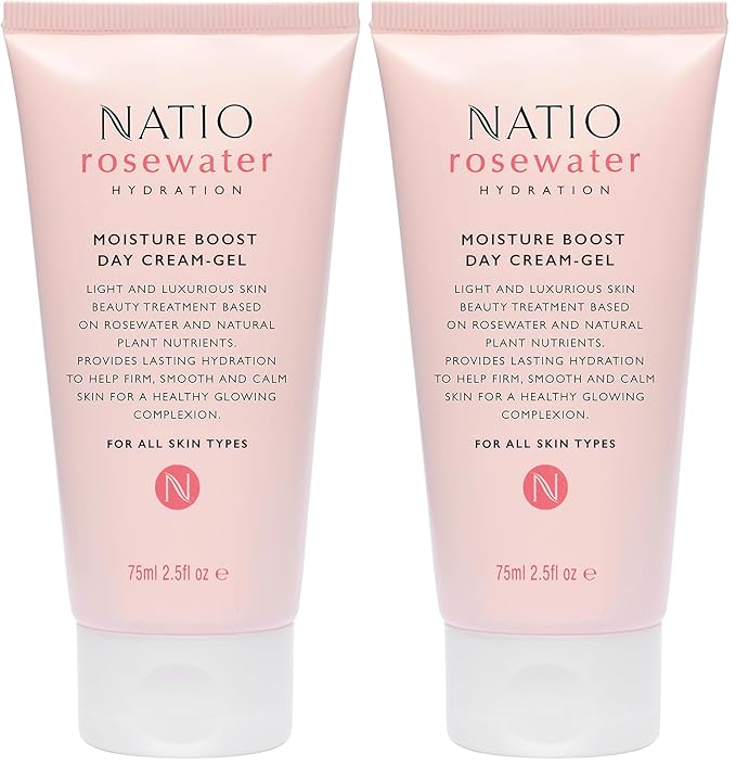 Natio Australia Rosewater Hydration Moisture Boost Day Cream-Gel, 2.5 oz - Face Cream with Shea Butter - Face Moisturizer for All Skin Types (Pack of 2)