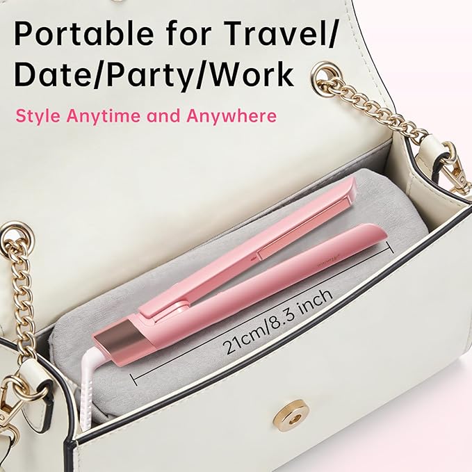 Mini Flat Iron 1 Inch Ceramic Mini Hair Straightener, Small Flat Irons for Short Hair, Curls Bangs, Dual Voltage for Travel,Dual Voltage for Worldwide Use(Pink)