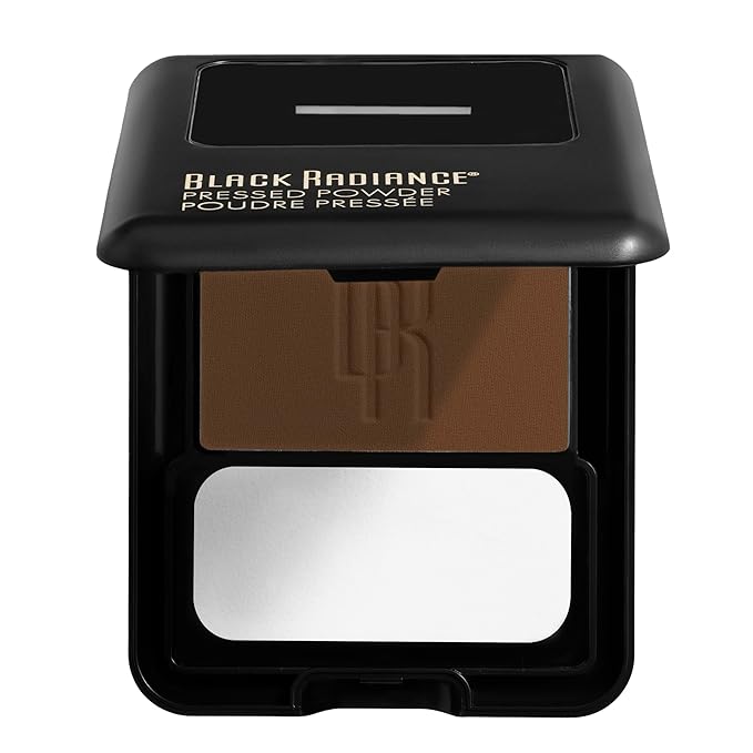 Black Radiance Pressed Powder, Pigment-Rich Matte Finish for Dark to Deep Skin Tones, Oil-Absorbing Compact with Mirror & Sponge - Ebony