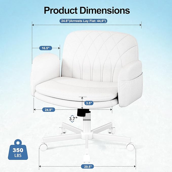 Misolant Criss Cross Chair with Armrests & Wheels for Cross-Legged Sitting, Comfortable PU Leather Vanity Chair, Office Desk Chairs with Adjustable Rocking Function, for Home, Bedroom White