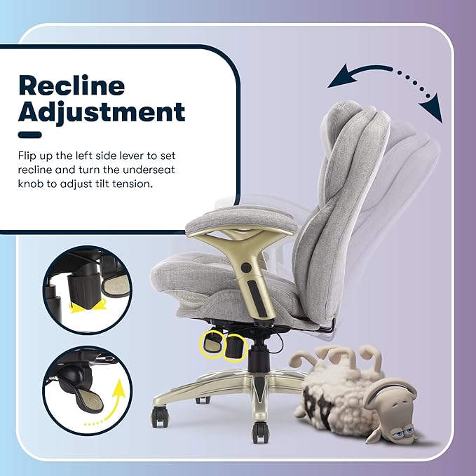 Serta Ergonomic Executive Office Chair Motion Technology Adjustable Mid Back Design with Lumbar Support, Light Gray Fabric