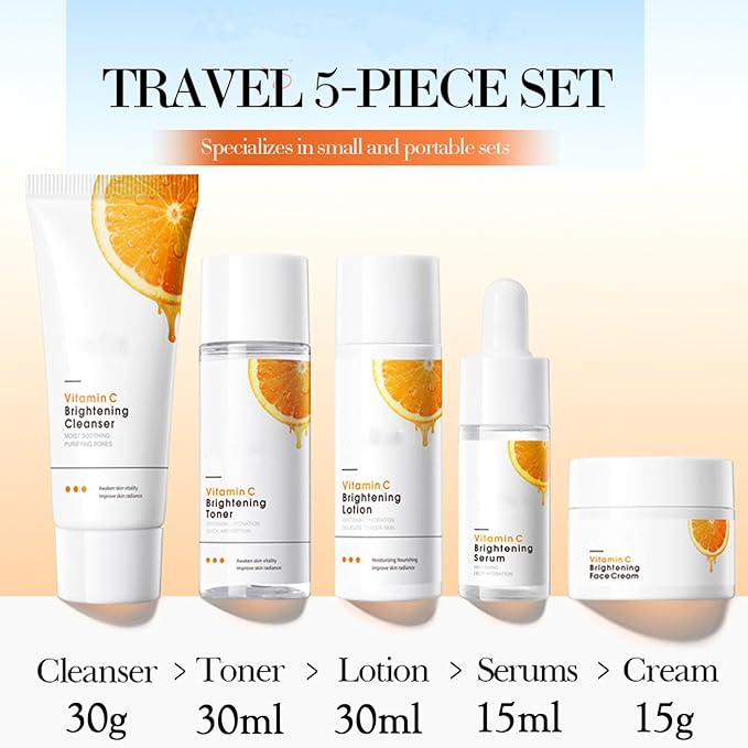 Skin Care Set Travel Kit for Women and Teenage Girls, 5 Piece Travel Size Skincare Gifts With Face Cleanser, Toner, Lotion, Serum, Face Cream, Hydrating Travel Size Skincare Set For Men
