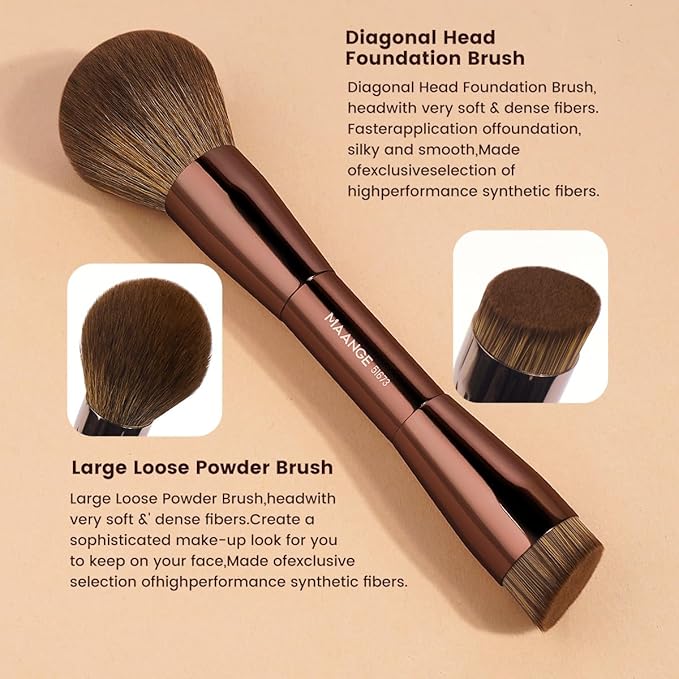 MAANGE 7pcs Makeup Brush Set Double Sided Kabuki Makeup Brushes Contour Brush for Foundation Liquid Powder Concealer Cream Cosmetics Bronzer Blending Blush Buffing Makeup Tools (Brown)