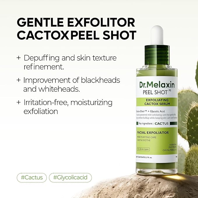 Dr.Melaxin Cactox Exfoliating Peel Shot Serum – Gentle AHA/PHA Facial Exfoliator with Cactus Extract & Peptides, Pore Minimizing, Blackhead Removal, Moisturizing Hydrating Glow for All Skin Types