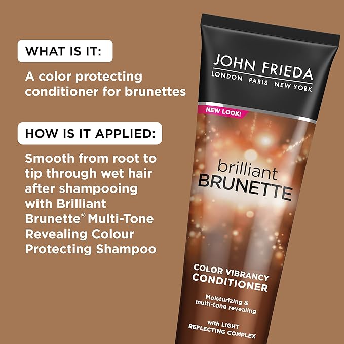 John Frieda Brilliant Brunette, Color Boosting Conditioner, Enhances and Protects Multi-Dimensional Tones, With Sweet Almond Oil to Rehydrate and Replenish Dry Hair, 8.45 Oz