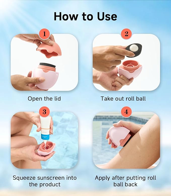 Sunscreen Applicator - Refillable Roll on Sponge Sunscreen, Suncream & Lotion Applicator For Kids, Adults & Families - Travel Size Essentials for Vacation and Summer Beach