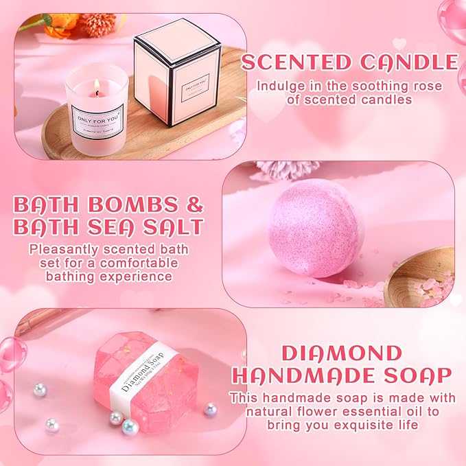 Nuogo 13 Pcs Birthday Gifts for Women Spa Basket Set for Women Mother's Day Gifts Mirrors Socks Steamers Jewelry Case Bath Robe Mom Nurse Girlfriend Wife