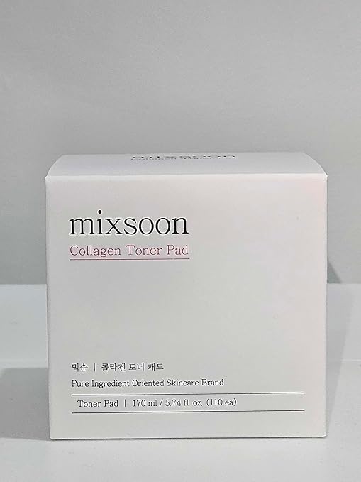 mixsoon Collagen Toner Pad - Hyaluronic Acid, Hydrating, Firming and Smoothing Facial Pads, Gentle Daily Care for Elastic, Radiant Skin 170ml / 5.74 fl.oz. Korean Glass Skin Care
