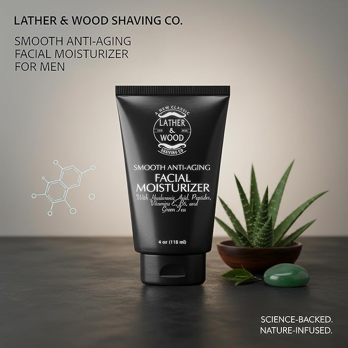 Face Moisturizer for Men - Lather & Wood's Luxurious Sophisticated Face Lotion for the Regular Guy. Fragrance-Free Facial Cream for Men. (Unscented, 4 ounce)