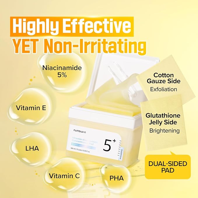 numbuzin No.5 Toner Pads Refill Set | Vitamin-Niacinamide Concentrated Pad | Double-Sided | Glutathione, Niacinamide, PHA & LHA | Exfoliation, Hyperpigmentation Care (140 Pads)