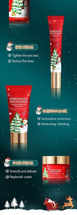 Christmas Skincare Kit Gift 6 Pcs with Facial Cleanser, Sleeping Mask, Lotion, Face Cream, Eye Cream, Toner Moisturizing & Nourishing Skin For Women Teen Girls Pomegranate Extract (Pomegranate)
