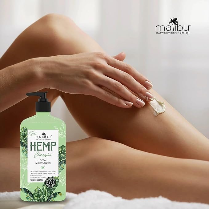 Malibu Hemp Classic Body Moisturizer, Natural Hemp Seed Oil Lotion, Vegan Formula, 18 fl oz