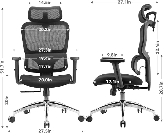 SIHOO Ergonomic Office Chair, High Back Desk Chair, Lumbar Support, Swivel Computer Task Chair with Adjustable Headrest, Tilt Function,Black