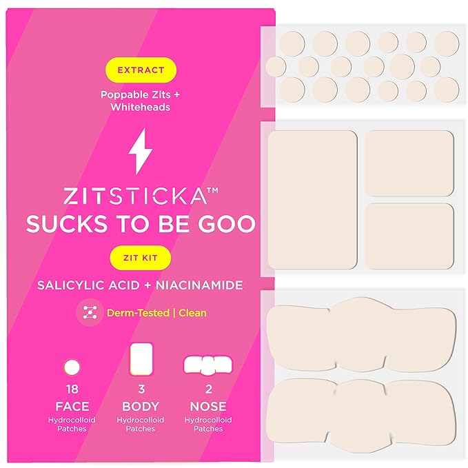 ZitSticka Pimple Patches for Face and Body, Goo Getter Hydrocolloid Patches to Cover Zits & Blemishes, Acne Patches or Zit Spot Stickers, Body Blemish Patch (Sucks to be Goo 23 Pack)