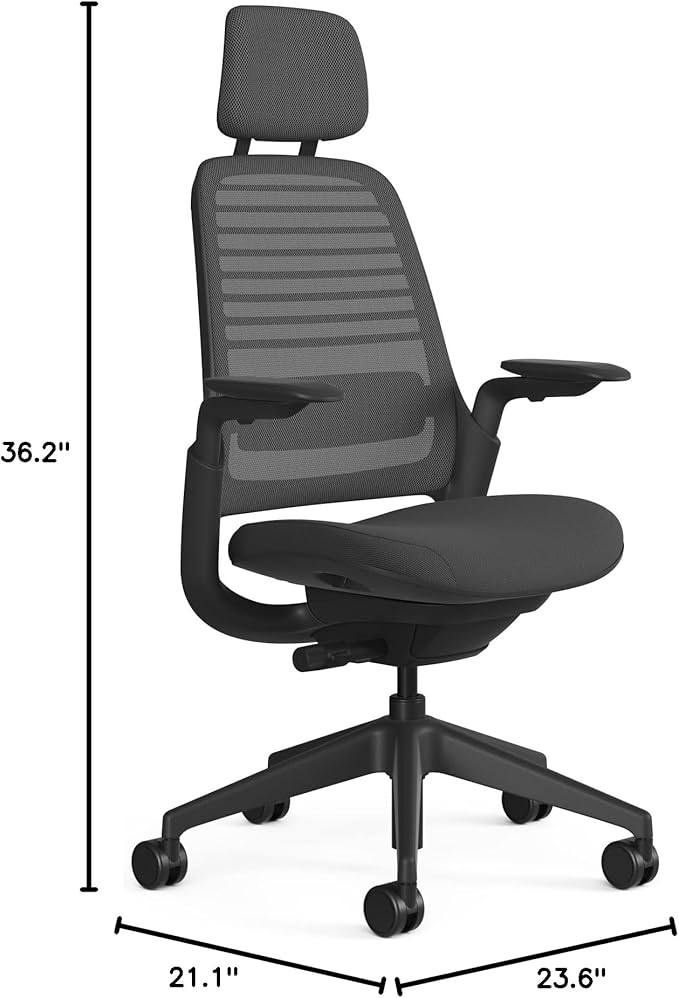 Steelcase Series 1 Black Frame Graphite with Headrest, 3D Micro Knit