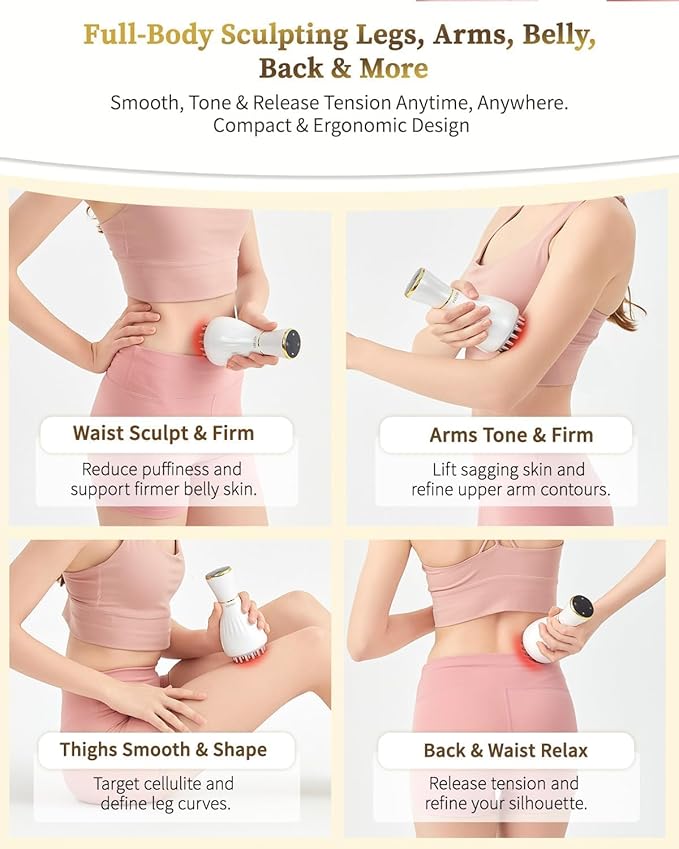 Lymphatic Drainage Massager & Massage Tool, Body Sculpting Machine & Fascia Blaster for Cellulite with Microcurrent, Light, Heat & Vibration, for Legs, Arms & Belly (White)