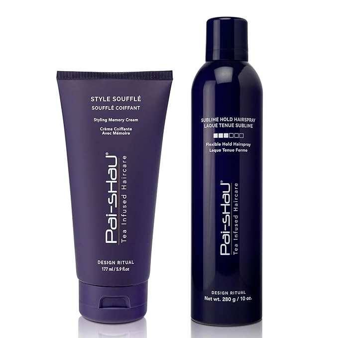 Pai-Shau - Style Soufflé & Sublime Frizz Control Duo, Styling Cream & Flexible Medium Hold Hairspray, Shine & Soft Volume, Lightweight Styling System for All Hair Types