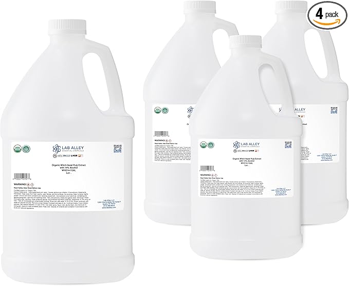 Lab Alley Organic Witch Hazel Pulp Extract, with 14% Alcohol, Ideal for Your Skincare Routine - 4 Gallons (Pack of 4 x 1 Gallon Bottles)