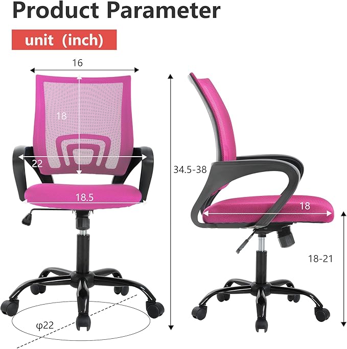 PayLessHere Office Computer Chair Ergonomic Cheap Desk Chair Adjustable Comfortable Mid Back Task Rolling Swivel with Lumbar Support for Home Office (Pack of 2, Pink)