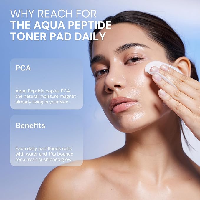 Kurved Skin Aging Curve Aqua Peptide Toner Pad, 60 Sheets (6.17 fl oz) | PHA & Niacinamide Gentle Exfoliation | Hydrating Korean Toner Pads | Cooling, Sensitive Skin-Friendly, Lyocell Dual-Sided