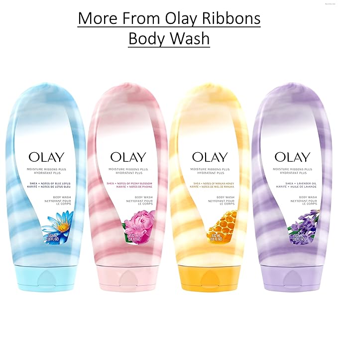 Olay Body Wash for Women, Moisture Ribbons Plus, Deep Conditioning & Moisturizing Formula, Long Lasting Smooth Soft Skin, For All Skin Types, Shea Butter & Manuka Honey Scent, 18 fl oz (Pack of 4)
