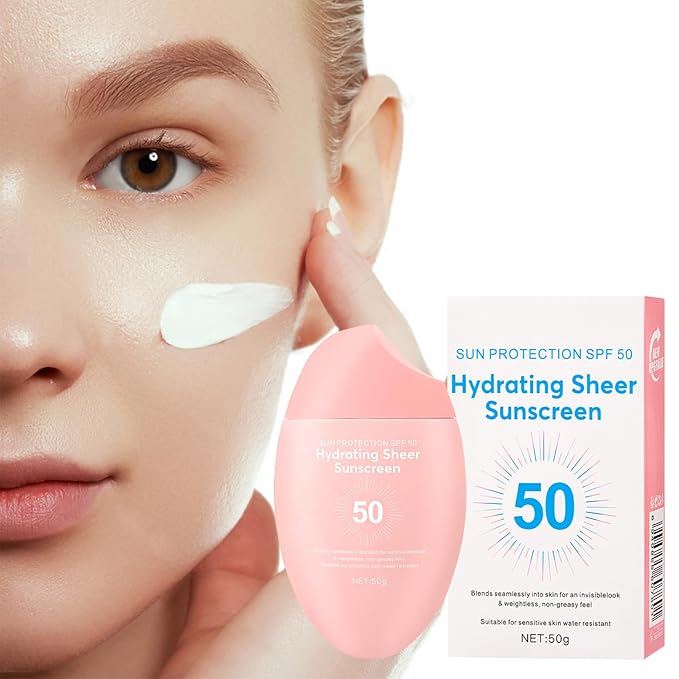 Sunscreen SPF 50+ 50g, Hydrating Sheer Face Sunscreen, Waterproof & Lightweight Water Gel, Non-Greasy, No White Cast, for Sensitive Skin Daily Use