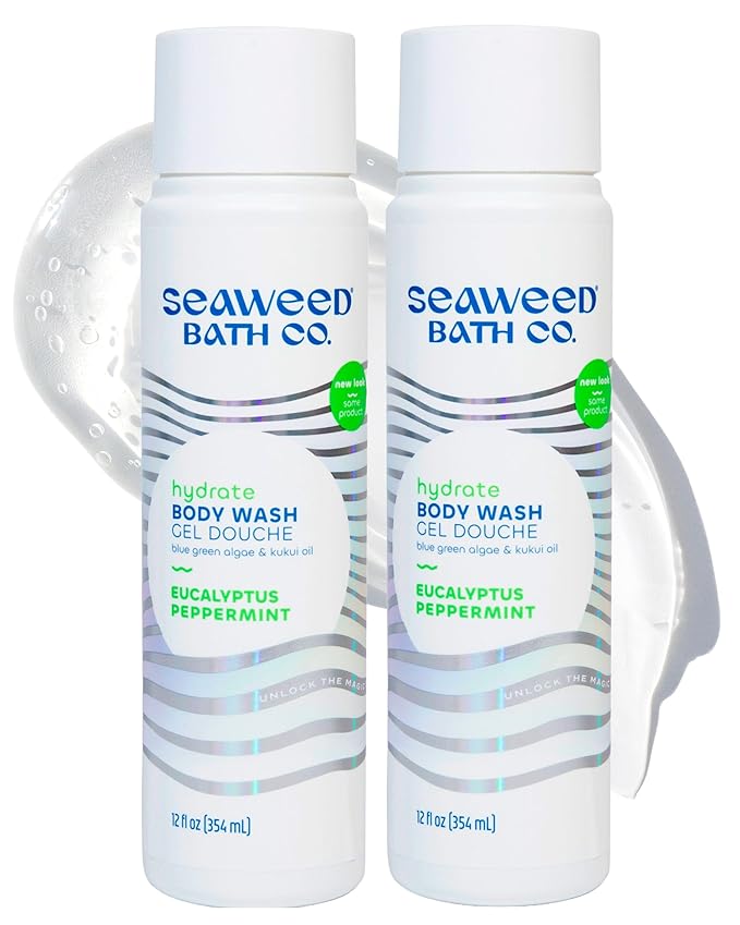 Seaweed Bath Co. Hydrate Body Wash - Eucalyptus Peppermint - Hydrating Lathering Cleanser with Nourishing Natural Ingredients - Vegan, Paraben and Sulfate Free Shower Gel - 12 oz (Pack of 2)