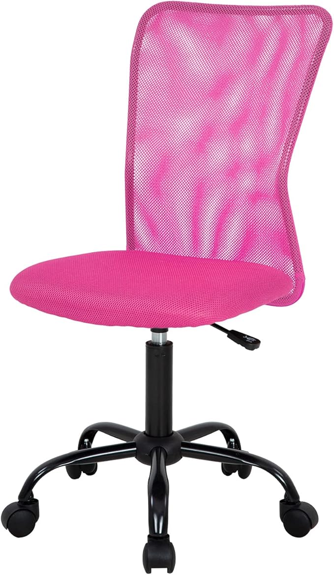 FDW Home Office Chair Mid Back Mesh Desk Chair Armless Computer Ergonomic Task Rolling Swivel Chair Back Support Adjustable Modern with Lumbar Support,Pink