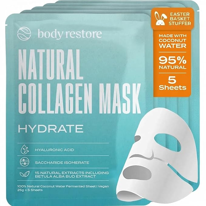 Body Restore Hydrate Korean Hydrating Face Mask (5 Pack) – Deep Moisture Sheet Mask with Hyaluronic Acid, Aloe & Panthenol – Facial Masks Skincare for Dry, Sensitive Skin – K-Beauty Glass Skin