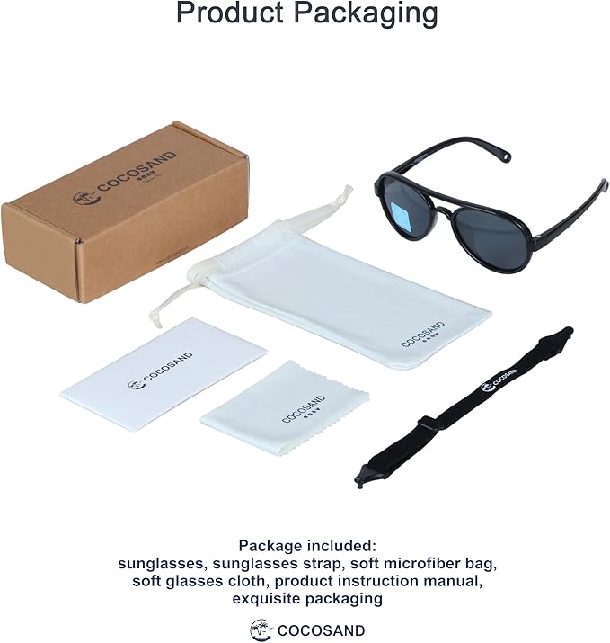 COCOSAND Baby Boys Girls Aviator Sunglasses with Strap Polarized Flexible Retro Pilot for Infants Toddler Age 0-24 Months