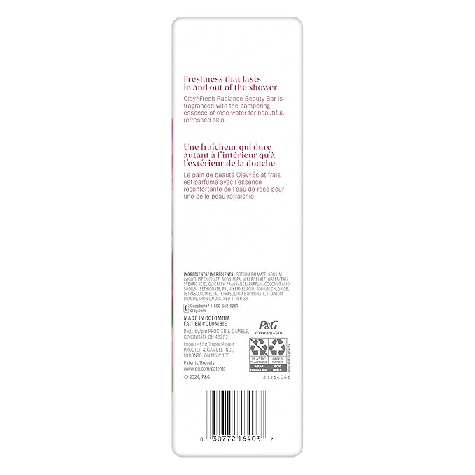 Olay Beauty Bar, Fresh Radiance, Nourishing & Refreshing Formula, Pampering for Smooth & Gentle Skin, Vitamin B3 Complex, Essence of Rose Water Scent, 3.17 oz (Pack of 6)