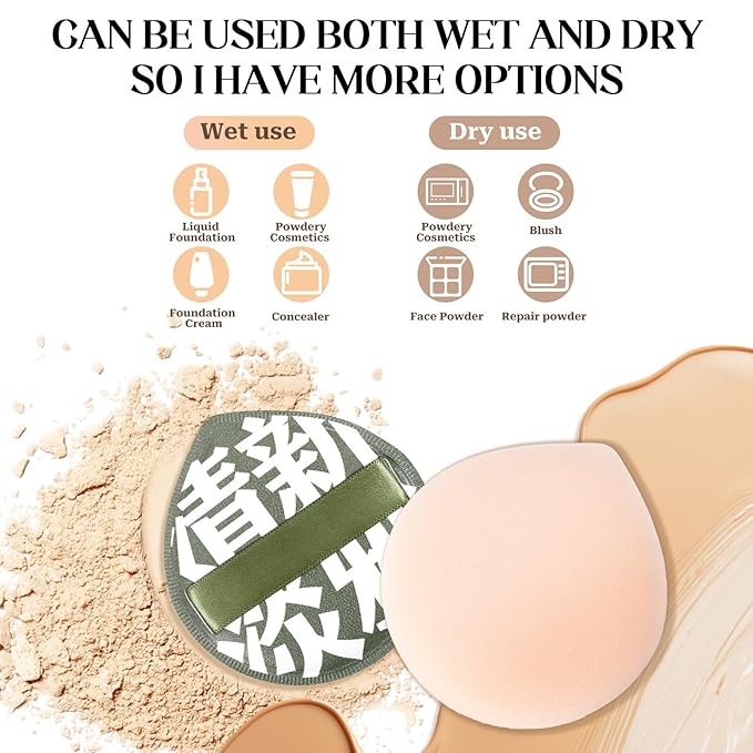4 Pcs Korean Makeup Sponge, Soft Teardrop Setting Powder Puff Makeup Cushion Puff Sponge for Foundation Concealer, Liquid, Cream, and Powder (Large Size) - B
