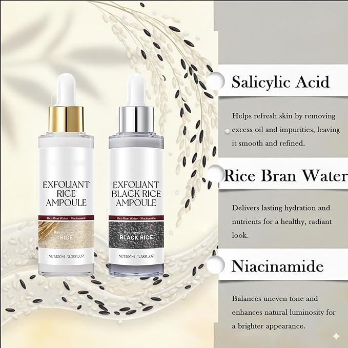 2PCS Peel Shot Glow Rice Ampoule Du,Black & White Rice Peeling Ampoule,Gentle Peel & Pore Minimizing, Soft Exfoliating Face & Body Serum, Suitable for All Skin Types