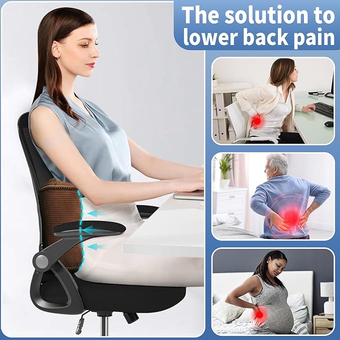Lumbar Support Pillow for Office Chairs, Bite-Size Natural Latex Foam Back Support Pillow for Lower Back Pain Relief, Soft & Support Corduroy Desk Chair Cushion, M, Brown