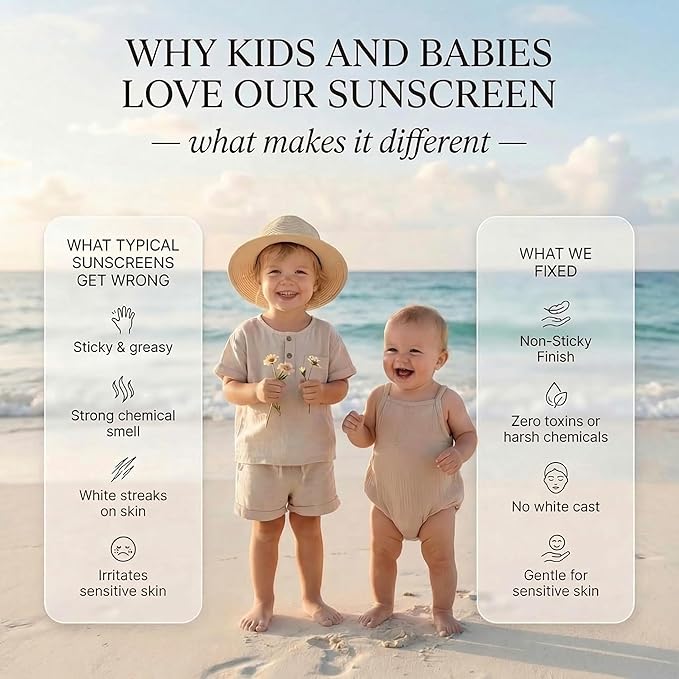Kids Mineral Sunscreen SPF 40 – Non-Nano Zinc Oxide Sun Protection with Grass-Fed Tallow, Lightweight No White Cast, Gentle for Sensitive Skin
