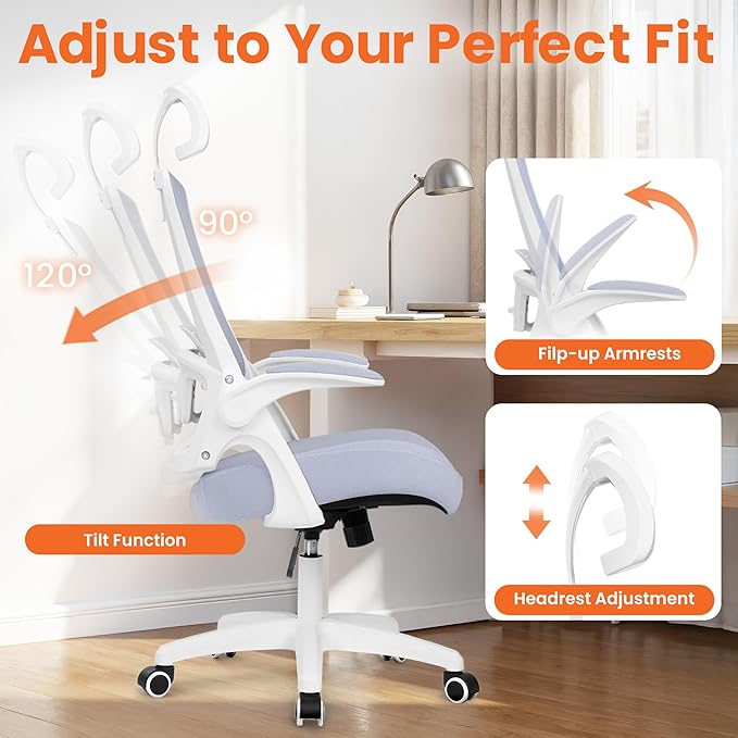 NEO Chair Ergonomic Office Desk Chair High Back Computer Gaming Mesh Chair with Comfy Task Adjustable Arms Lumbar Support Headrest Swivel for Home Office (Purple)