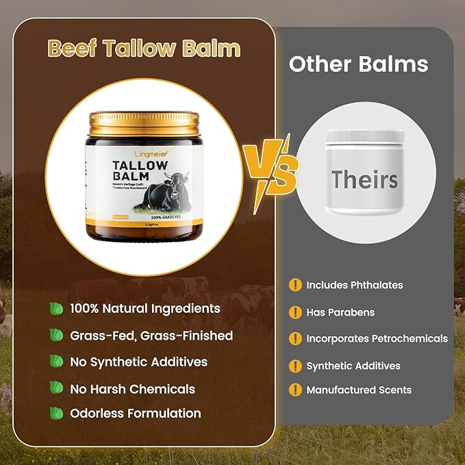 Whipped Beef Tallow and Honey Balm for Skin - Organic Grass Fed Beef Tallow for Face & Body - Natural Unscented Tallow Face Moisturizer for Sensitive Skin, Eczema & Dryness Relief (4 oz)