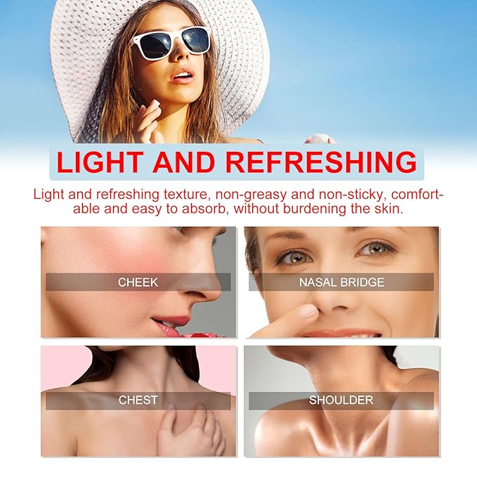 Mineral Sunscreen Stick with Zinc Oxide SPF 50+, Face Sunscreen Stick, Transparent Texture, Moisturizing and Refreshing, Non-Sticky, Comfortable Skin Feel, Easy to Apply, Waterproof