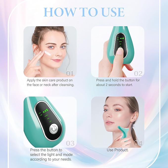 Facial Massager 7 Color Face Lift Device for Face and Neck Massage with 113°F & Vibration & Clean 3-in-1 Multifunctional Wand for Skin Care (Green)