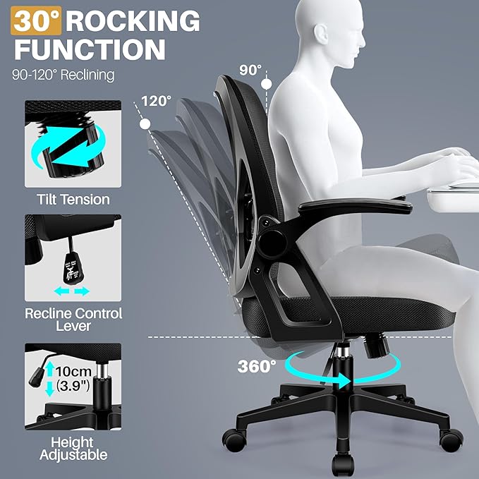FelixKing Office Chair - Ergonomic Desk Chair Breathable Mesh Task with Wheels and Lumbar Support Home Desk Office Chairs with Flip up Armrest Rolling Swivel for Home Computer Black Pack of 10