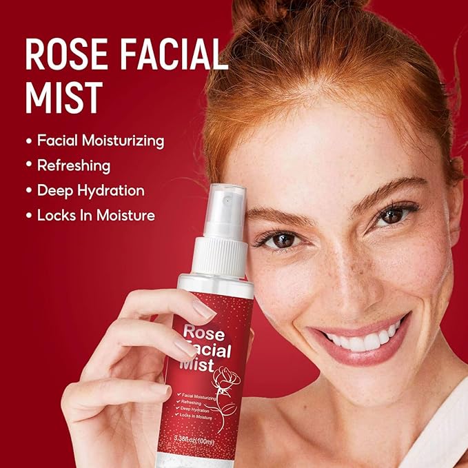 Rose Facial Moisturizing Mist, Hydrating & Firming Face Spray with Aloe Vera for All Skin Types, Facial Toner Locks in Moisture, Improve Dullness Smooths Wrinkles Fine Lines, Sets Makeup