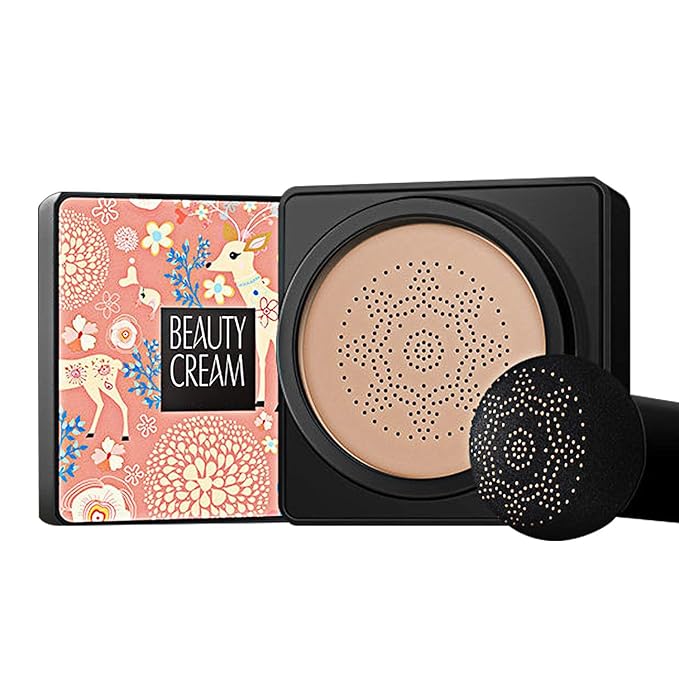 GL-Turelifes Mushroom Head Air Cushion Foundation CC Cream Water Feeling Flawless BB Cream Moisturizing Oil Control, Lightweight & Smoothing Natural Concealer (BlanchedAlmond)