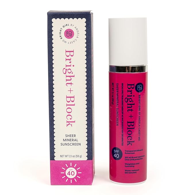 Bright+Block SPF 40 Sheer Mineral Sunscreen – Lightweight, Sheer & Water Resistant Mineral Sunblock for Sensitive, Acne-Prone & All Skin Types – Dermatologist-Developed | 2.1 fl oz.