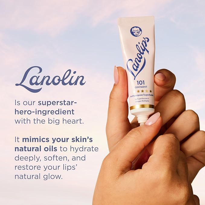 Lanolin 101 Multipurpose Ointment - Lanolin Lip Balm & Healing Ointment for Skin Barrier Repair - Moisturizer for Dry Lips, Cuticles & Elbows - No Petroleum Formula - Original Superbalm (0.52 oz)
