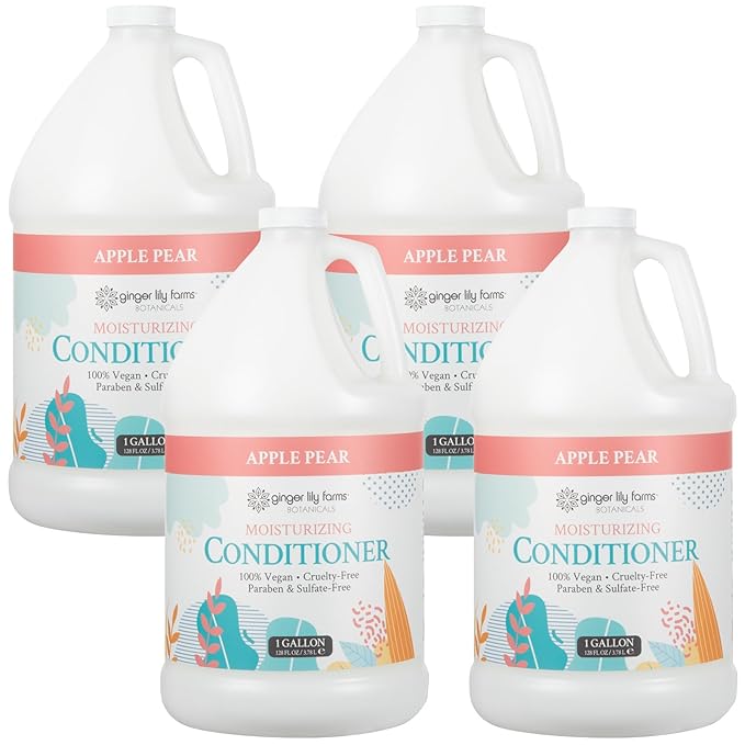 Ginger Lily Farms Botanicals Moisturizing Conditioner for Dry Hair, 100% Vegan & Cruelty-Free, Apple Pear Scent, 1 Gallon (Pack of 4)